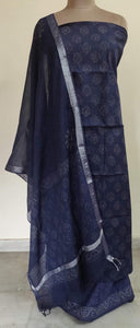 Navy Blue Block Printed Linen Cotton Suit BPL03 - Ethnic's By Anvi Creations