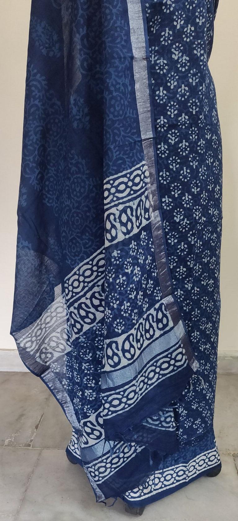 Indigo Blue Block Printed Linen Cotton Suit BPL05 - Ethnic's By Anvi Creations
