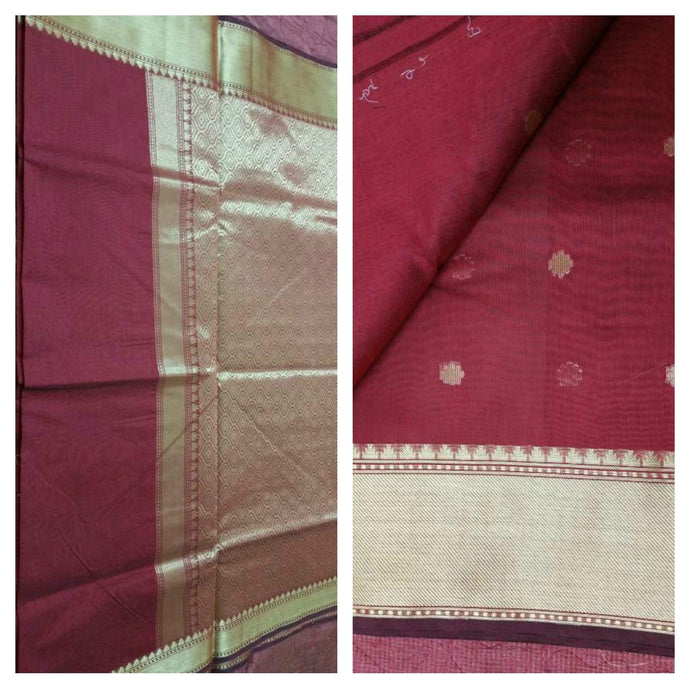 Maroon Banarasi Cotton Silk Saree with Running Blouse Fabric BS19 - Ethnic's By Anvi Creations
