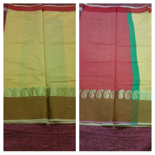 Yellow Banarasi Cotton Silk Saree with Running Blouse Fabric BS23 - Ethnic's By Anvi Creations