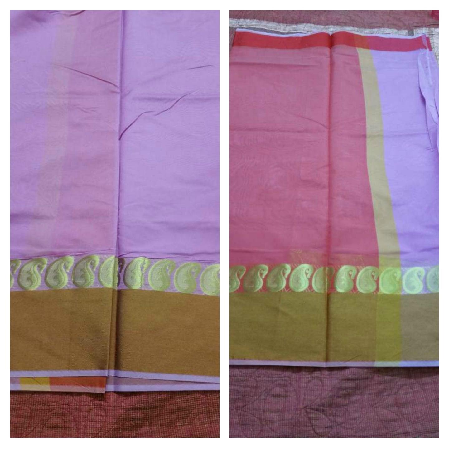 Mauve Banarasi Cotton Silk Saree with Running Blouse Fabric BS24 - Ethnic's By Anvi Creations
