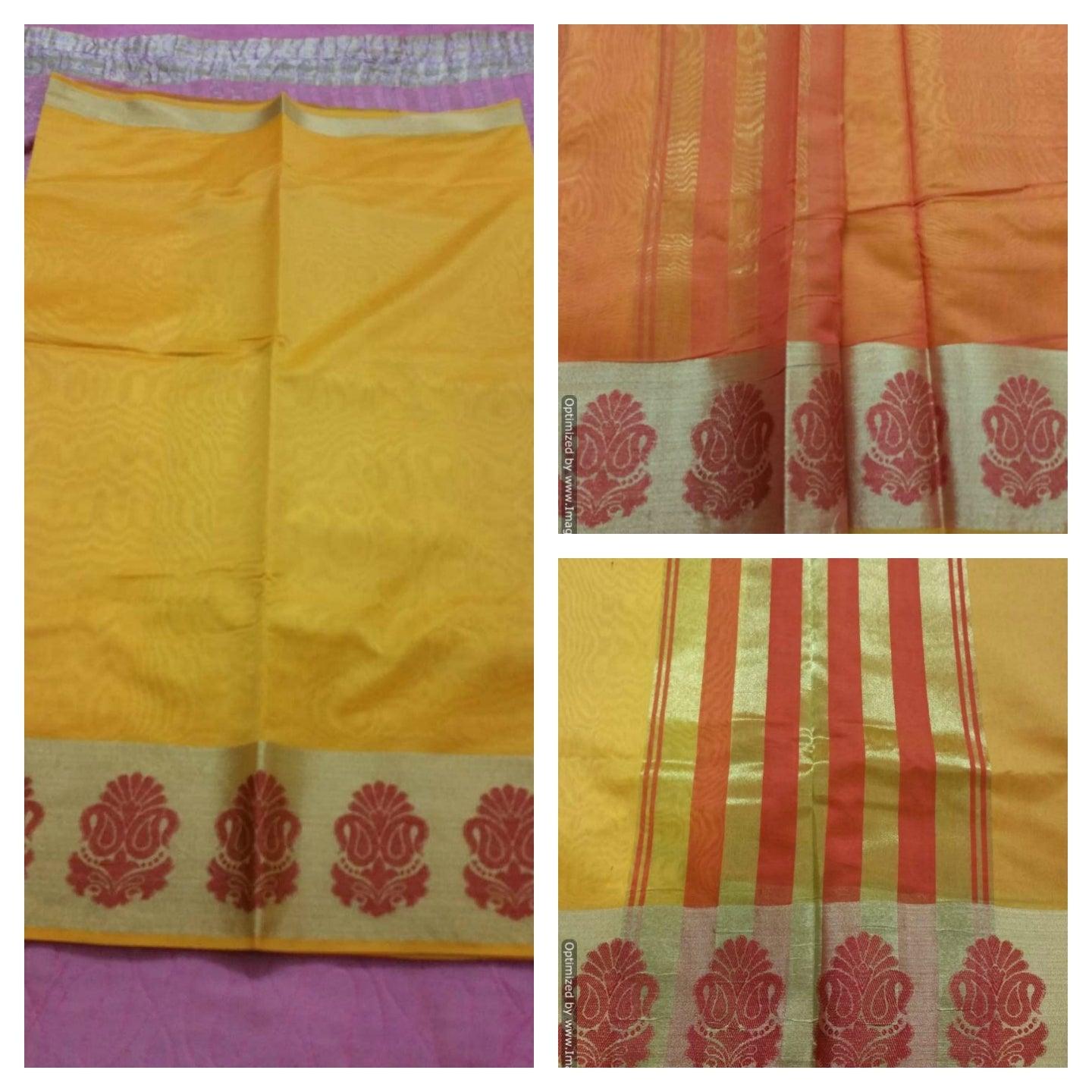 Yellow Banarasi Cotton Silk Saree with Running Blouse Fabric BS27 - Ethnic's By Anvi Creations
