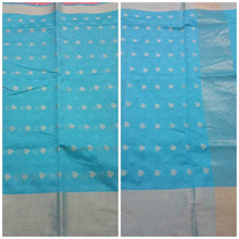 Load image into Gallery viewer, Firozi Blue Banarasi Cotton Silk Saree with Running Blouse Fabric BS30 - Ethnic&#39;s By Anvi Creations