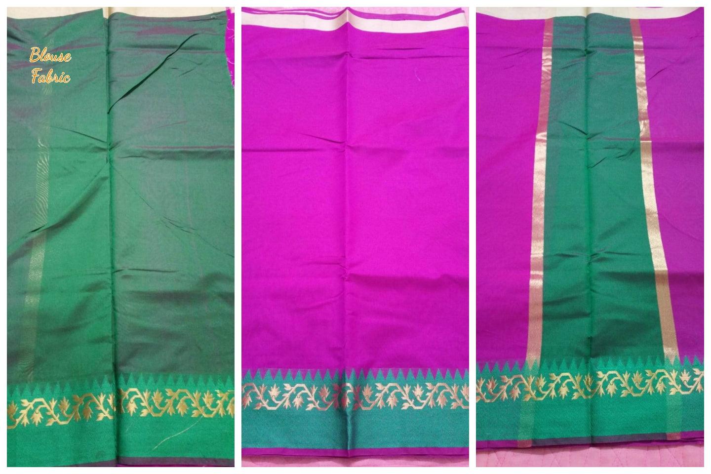 Purple Banarasi Cotton Silk Saree with Running Blouse Fabric BS33 - Ethnic's By Anvi Creations