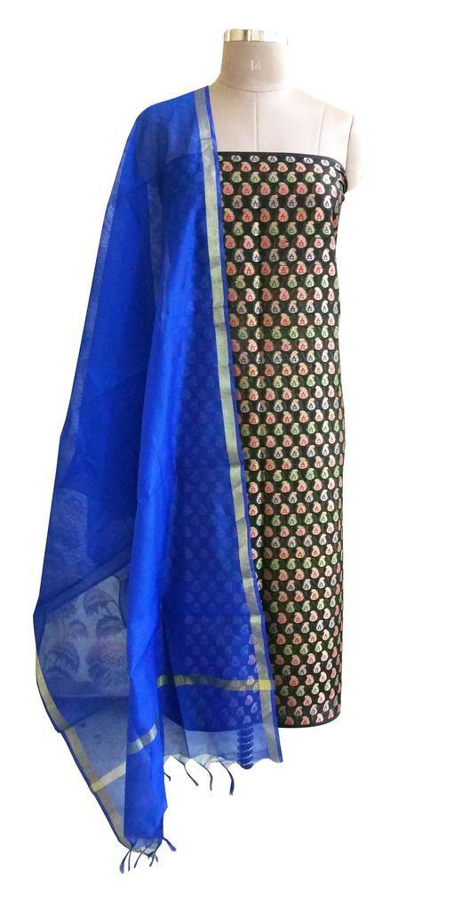 Designer Banarsi Black Cotton Silk Weaven Shalwar Kameez Dress Material BSD03-Anvi Creations-Salwar Kameez