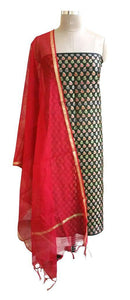 Designer Banarsi Red Cotton Silk Weaven Shalwar Kameez Dress Material BSD04-Anvi Creations-Salwar Kameez