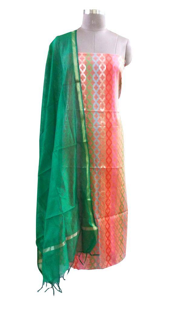 Designer Banarsi Peach Cotton Silk Weaven Shalwar Kameez Dress Material BSD06-Anvi Creations-Salwar Kameez