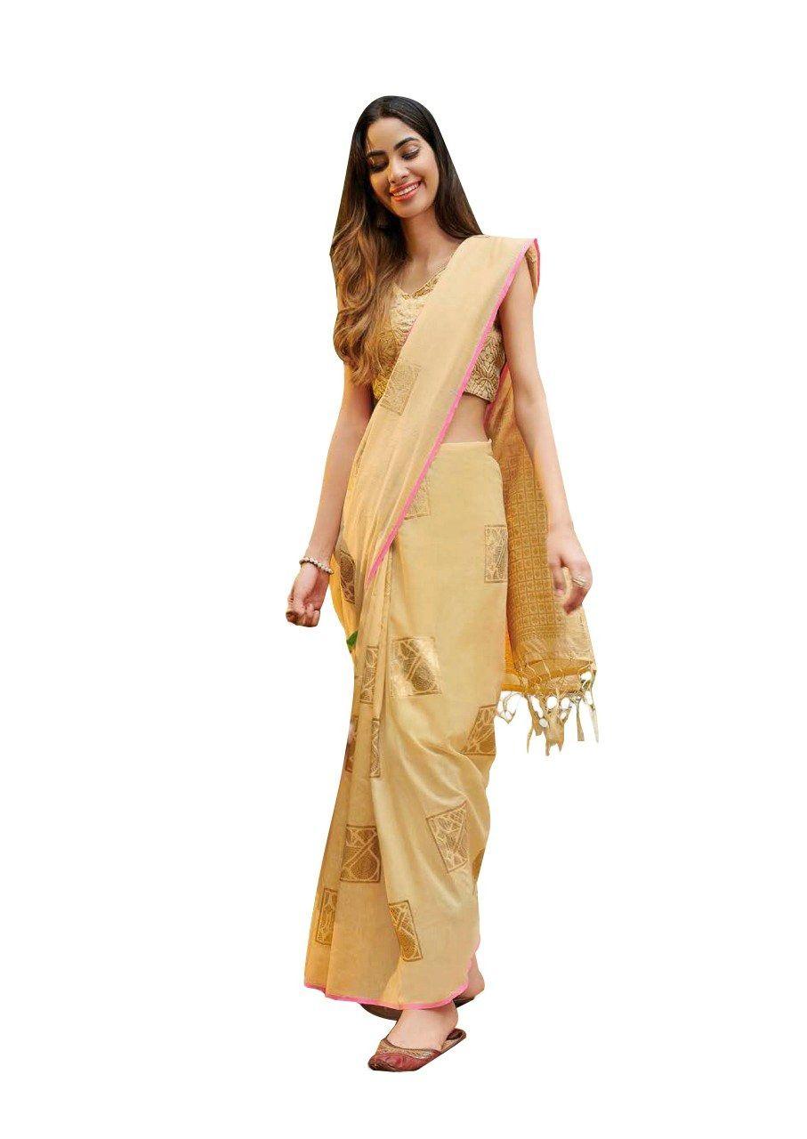 Yellow Zari Linen Cotton Saree BL2206-Anvi Creations-Linen Saree,Zari Linen Saree