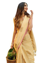Load image into Gallery viewer, Yellow Zari Linen Cotton Saree BL2206-Anvi Creations-Linen Saree,Zari Linen Saree