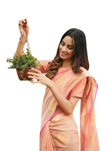 Peach Zari Linen Cotton Saree BL2207-Anvi Creations-Linen Saree,Zari Linen Saree