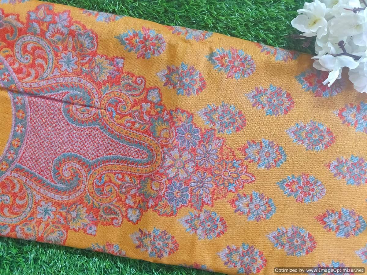 Mustard Yellow Pashmina Kani Weave Salwar Kameez Dress Material C321 - Ethnic's By Anvi Creations