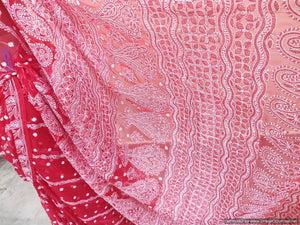 Hand Embroidered Heavy Chikankari Red All Over Chiffon Saree CK35 - Ethnic's By Anvi Creations