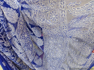 Hand Embroidered Heavy Chikankari Royal Blue Chiffon Saree CK36 - Ethnic's By Anvi Creations