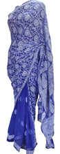 Charger l&#39;image dans la galerie, Hand Embroidered Heavy Chikankari Royal Blue Chiffon Saree CK36 - Ethnic&#39;s By Anvi Creations