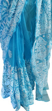 Load image into Gallery viewer, Hand Embroidered Heavy Chikankari Sky Blue Chiffon Saree CK75 - Ethnic&#39;s By Anvi Creations