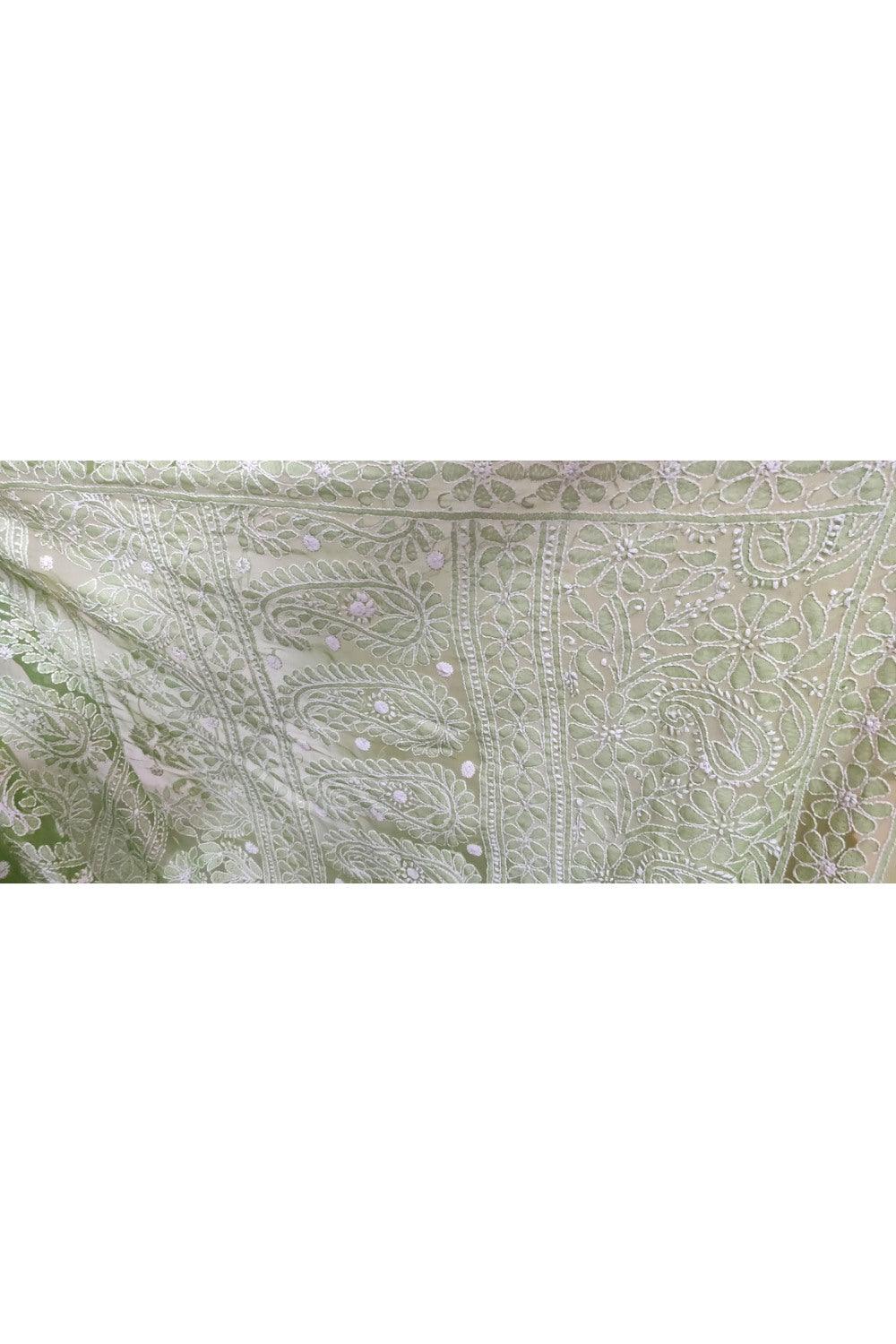 Hand Embroidered Heavy Chikankari Green Chiffon Saree CK76 - Ethnic's By Anvi Creations
