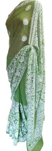 Load image into Gallery viewer, Hand Embroidered Heavy Chikankari Green Chiffon Saree CK76 - Ethnic&#39;s By Anvi Creations