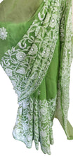 Load image into Gallery viewer, Hand Embroidered Heavy Chikankari Green Chiffon Saree CK76 - Ethnic&#39;s By Anvi Creations