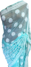 Load image into Gallery viewer, Hand Embroidered Heavy Chikankari Turquoise Pastel Chiffon Saree CK77 - Ethnic&#39;s By Anvi Creations