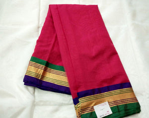 Exclusive Pink Chanderi Cotton Silk Saree with Golden Blue Border CS47-Anvi Creations-Handloom