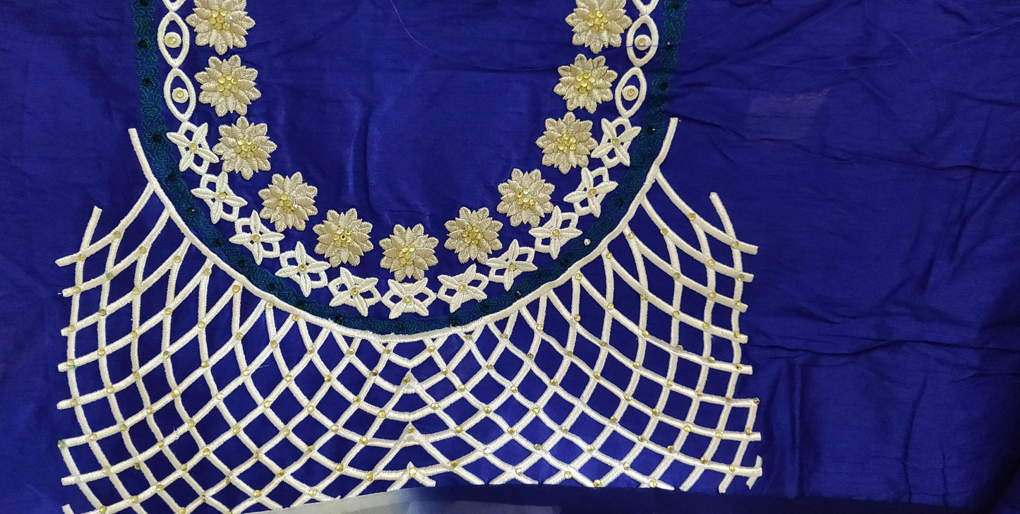 Blue White Georgette embroidered Saree CHR03a - Ethnic's By Anvi Creations