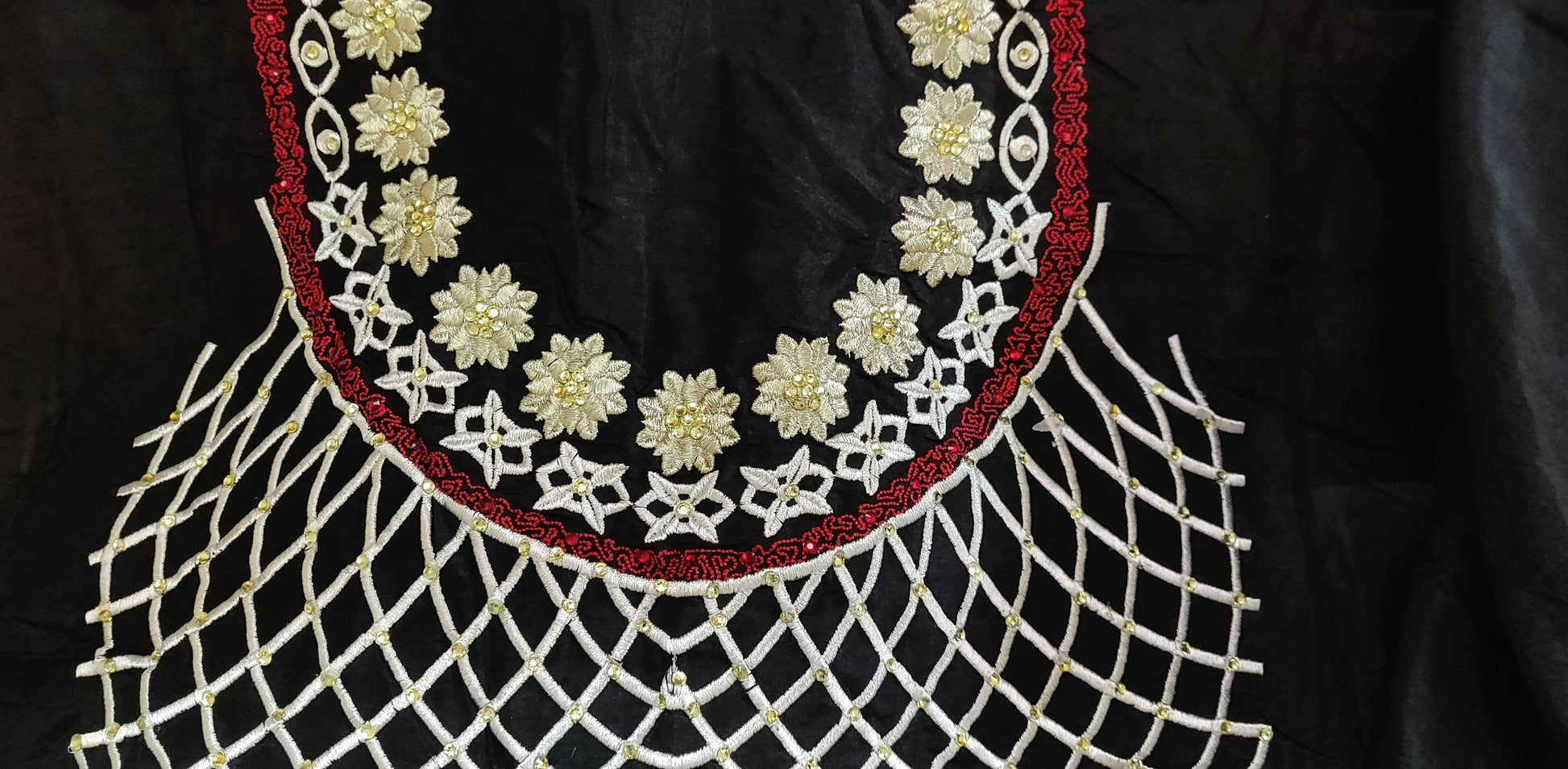 Black White Georgette embroidered Saree CHR03 - Ethnic's By Anvi Creations