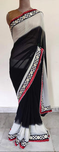 Black White Georgette embroidered Saree CHR03 - Ethnic's By Anvi Creations