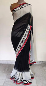 Black White Georgette embroidered Saree CHR03 - Ethnic's By Anvi Creations
