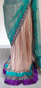 Beige Turquoise Net Lehenga Saree CH7112A-Anvi Creations-Designer Saree