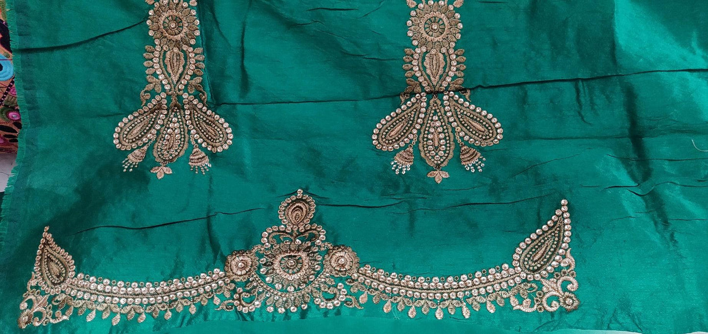 Beige Turquoise Georgette embroidered Saree CHR17A - Ethnic's By Anvi Creations