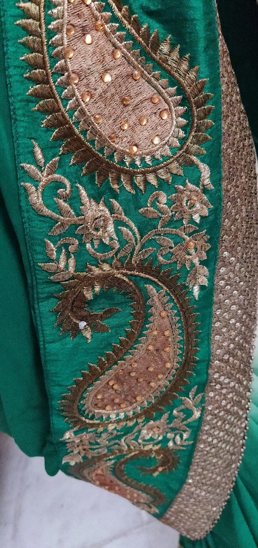 Beige Turquoise Georgette embroidered Saree CHR17A - Ethnic's By Anvi Creations