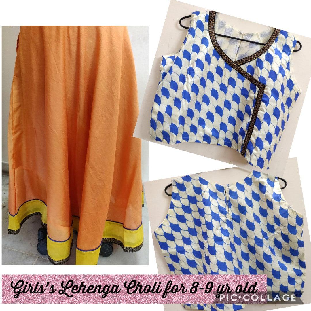 Designer Girl's Peach Lehenga Skirt Choli Top Set ALC24 Size 8-9 Years-Anvi Creations-Party Wear Lehenga Choli