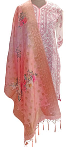 Designer Digital Printed Gold Border Peachish Pink Art Silk Dupatta DP16-Anvi Creations-