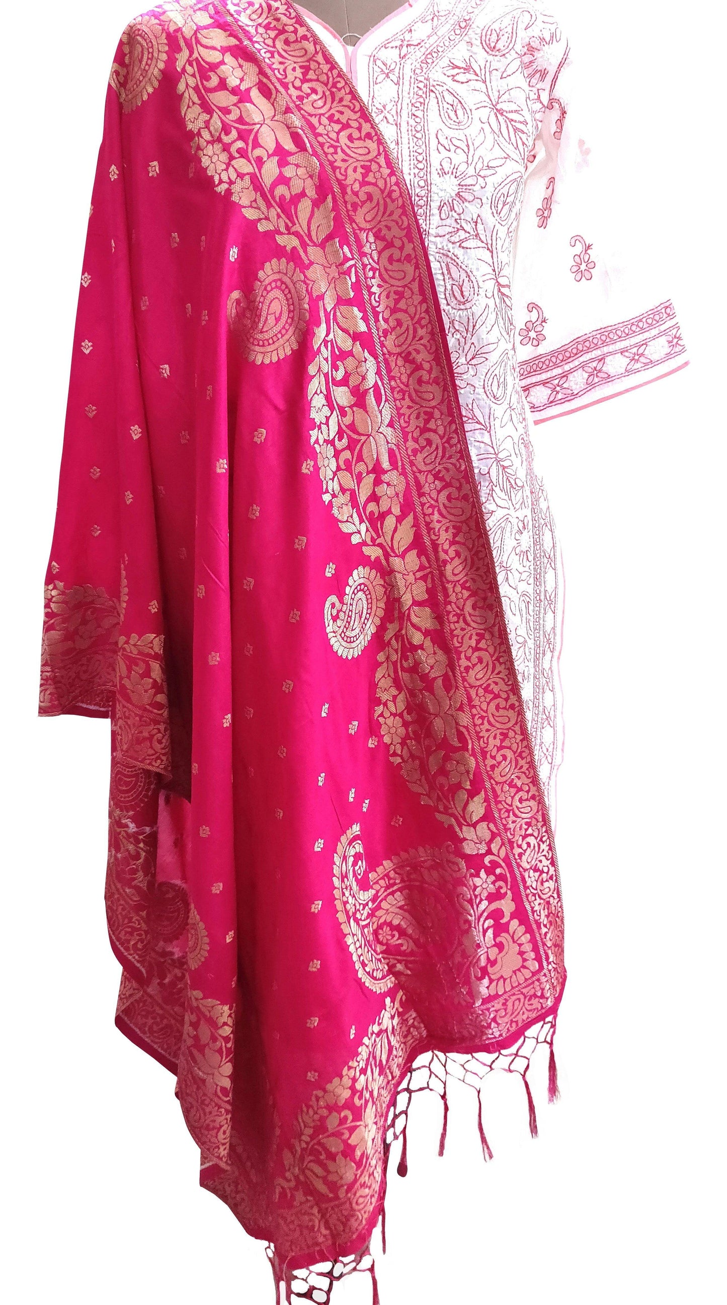 Designer Pink Dupion Silk Zari Weaven Banarasi Dupatta DP21-Anvi Creations-