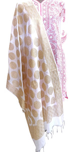 Designer White Dupion Silk Weaven Banarasi Dupatta DP25-Anvi Creations-