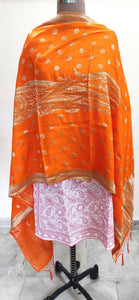 Designer Orange Dupion Silk Zari Weaven Banarasi Dupatta DP31-Anvi Creations-