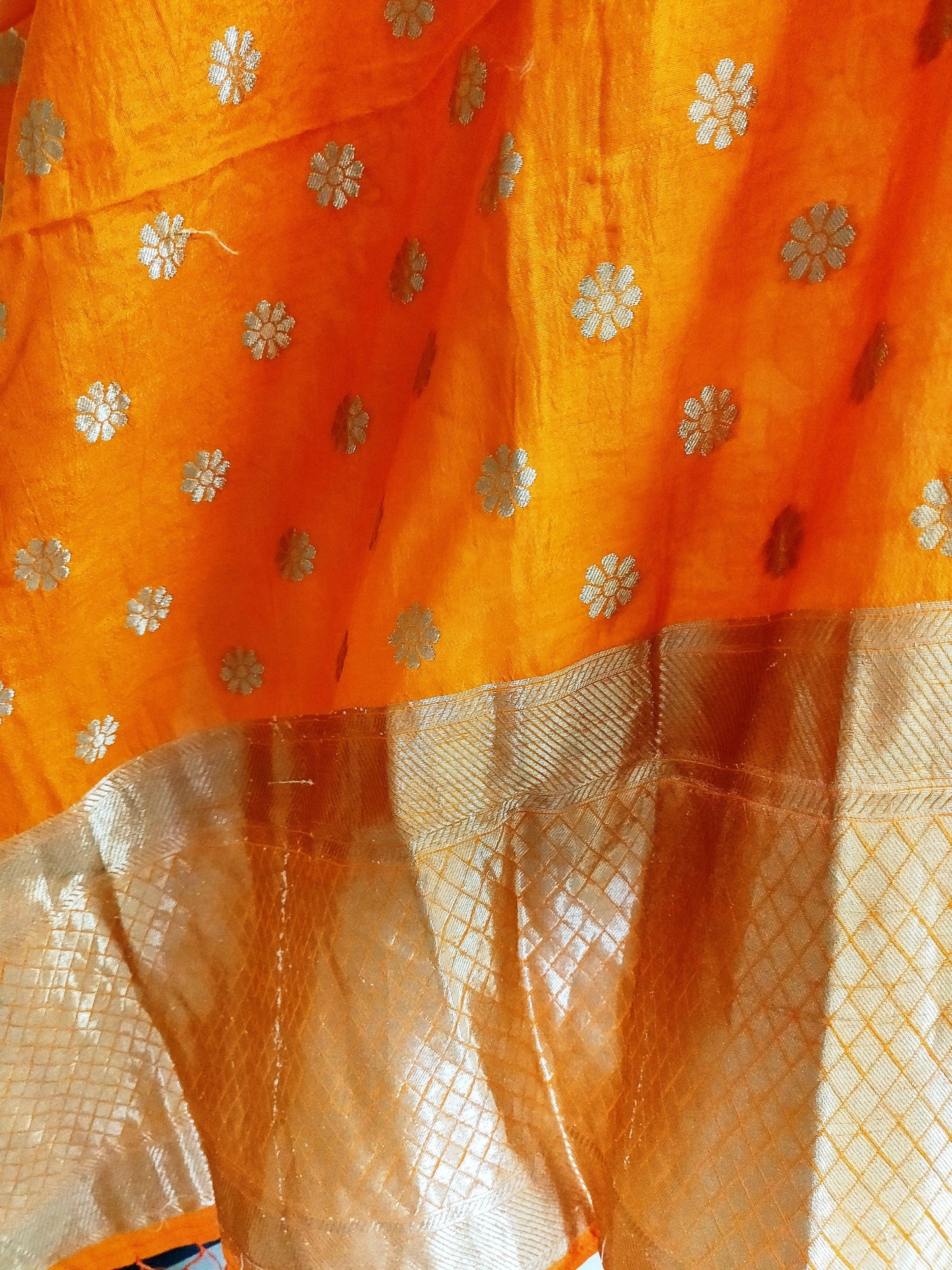 Designer Orange Dupion Silk Zari Weaven Banarasi Dupatta DP31-Anvi Creations-