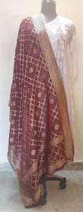 Designer Bandhej Bandhani Maroon Pure Georgette Zari Weaven Banarasi Dupatta DP43 - Ethnic's By Anvi Creations