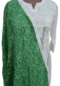 Designer Green Chikankari Tepchi Work Chiffon Dupatta DP56 - Ethnic's By Anvi Creations