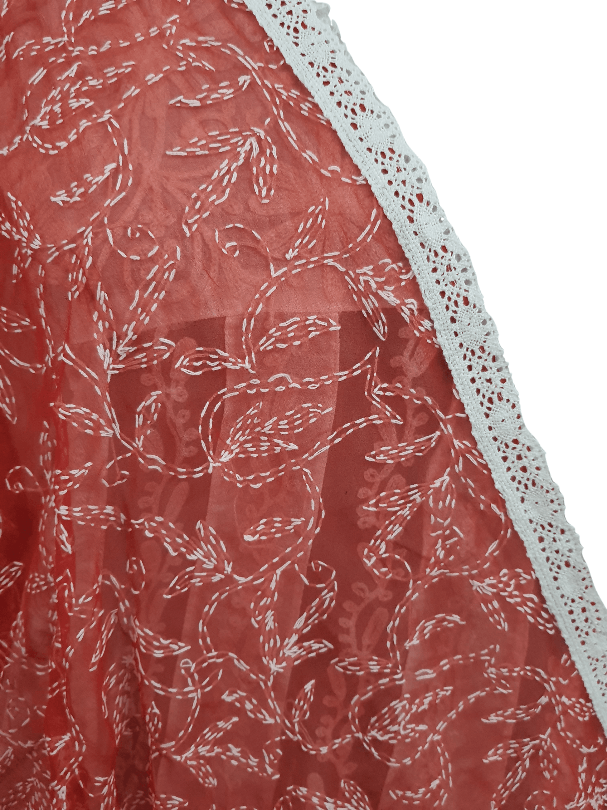 Designer Red Chikankari Tepchi Work Chiffon Dupatta DP59 - Ethnic's By Anvi Creations