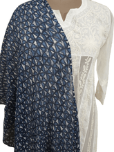 Load image into Gallery viewer, Navy Blue Screen Printed Crinkle Chiffon Dupatta DP61 - Ethnic&#39;s By Anvi Creations