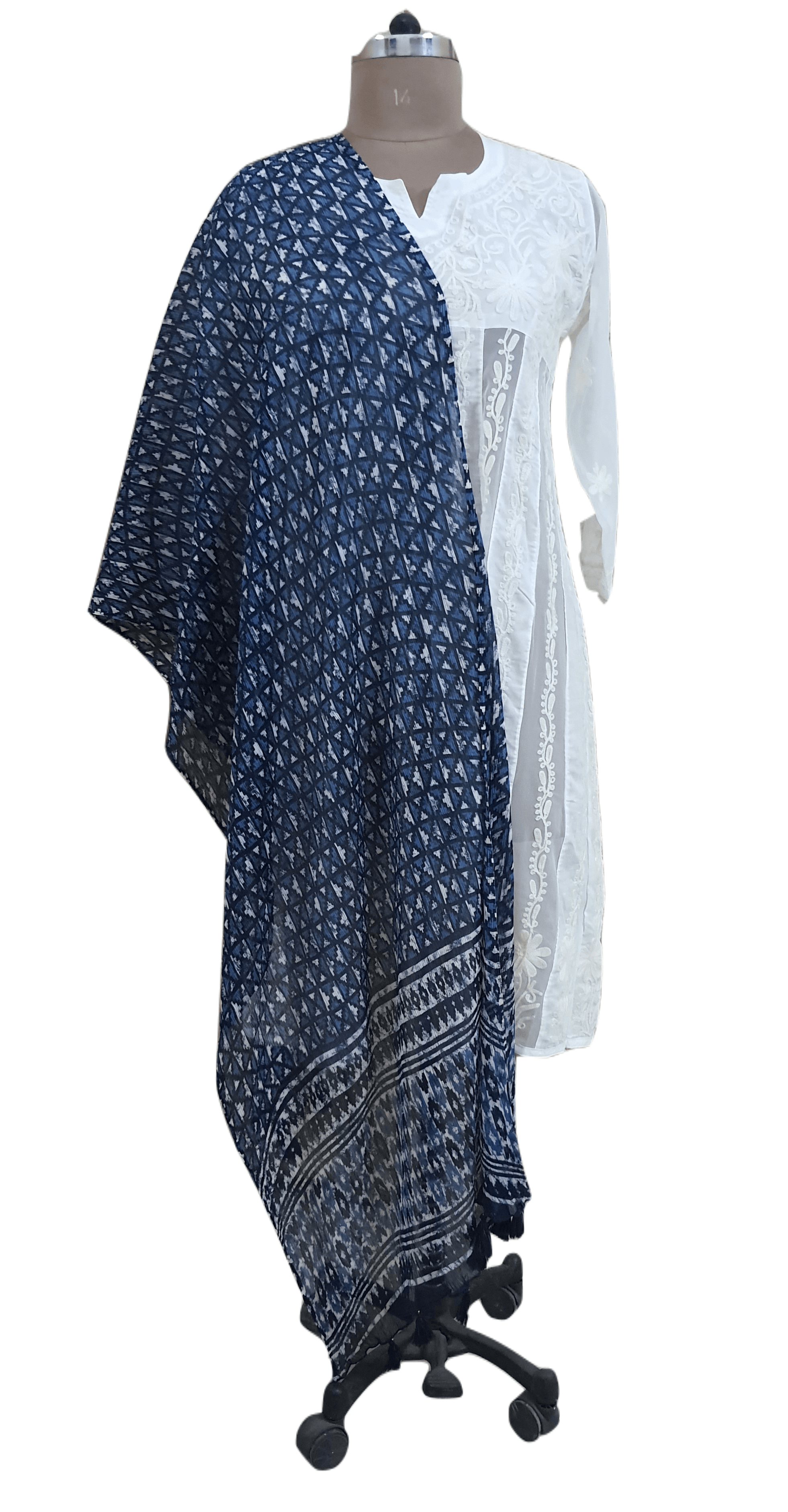Navy Blue Screen Printed Crinkle Chiffon Dupatta DP61 - Ethnic's By Anvi Creations