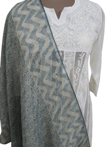 Light Blue Digital Printed Linen Cotton Dupatta DP62 - Ethnic's By Anvi Creations