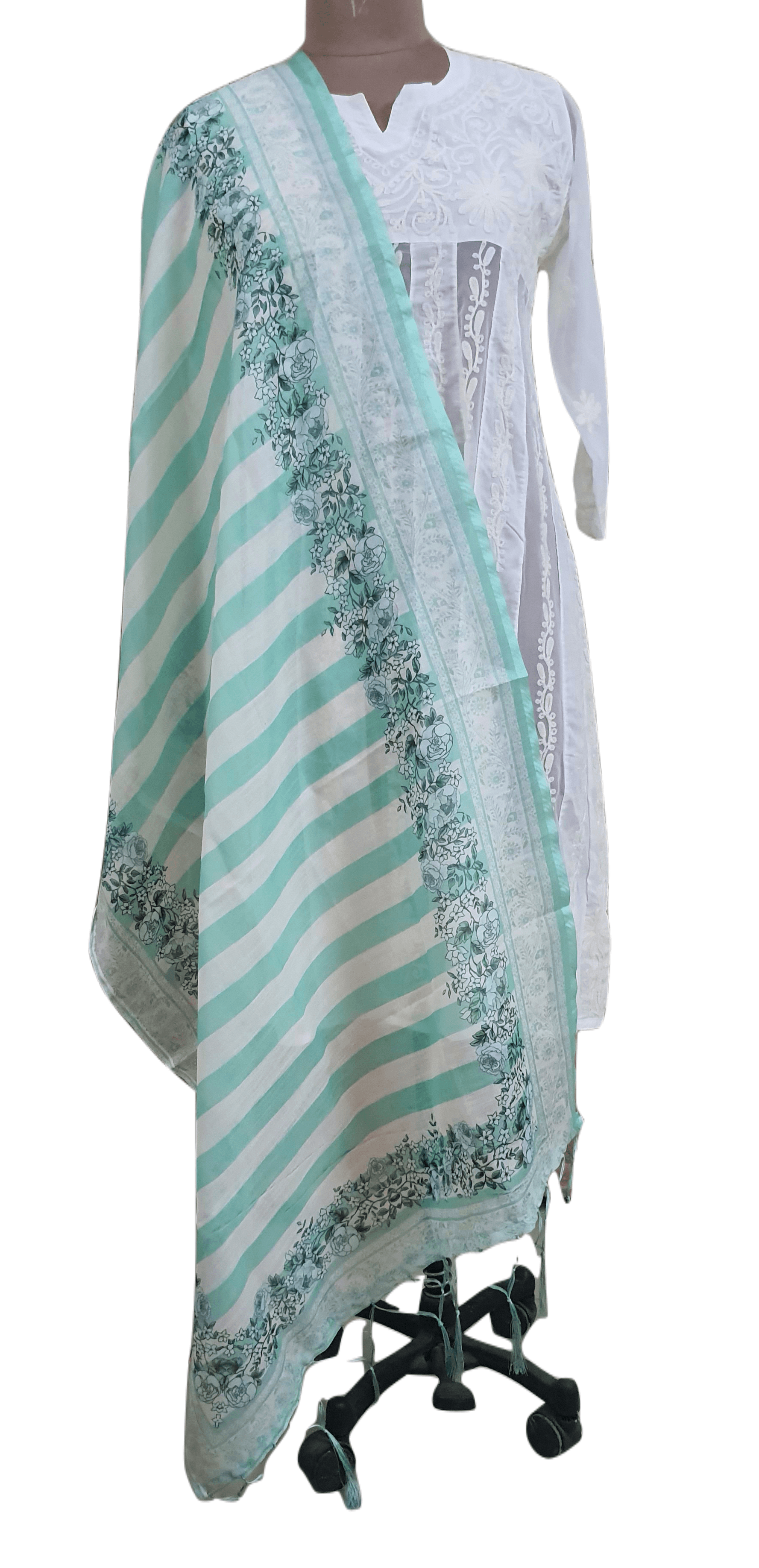 Cream Digital Printed Linen Cotton Dupatta DP64 - Ethnic's By Anvi Creations