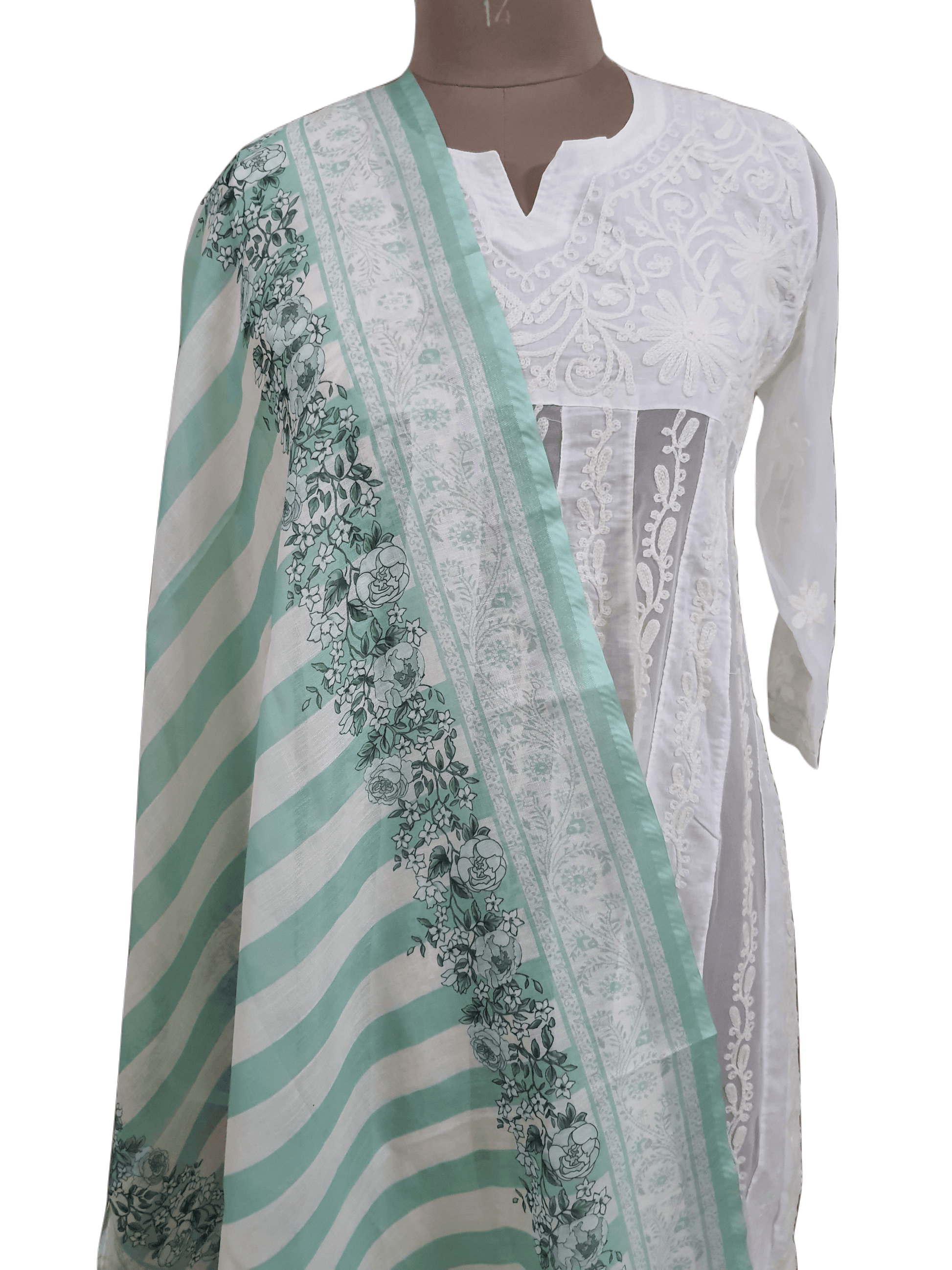 Cream Digital Printed Linen Cotton Dupatta DP64 - Ethnic's By Anvi Creations