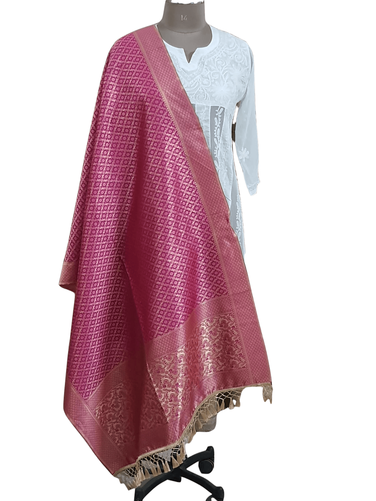 Dupion Art Silk Pink Zari Weaven Banarasi Dupatta DP67 - Ethnic's By Anvi Creations