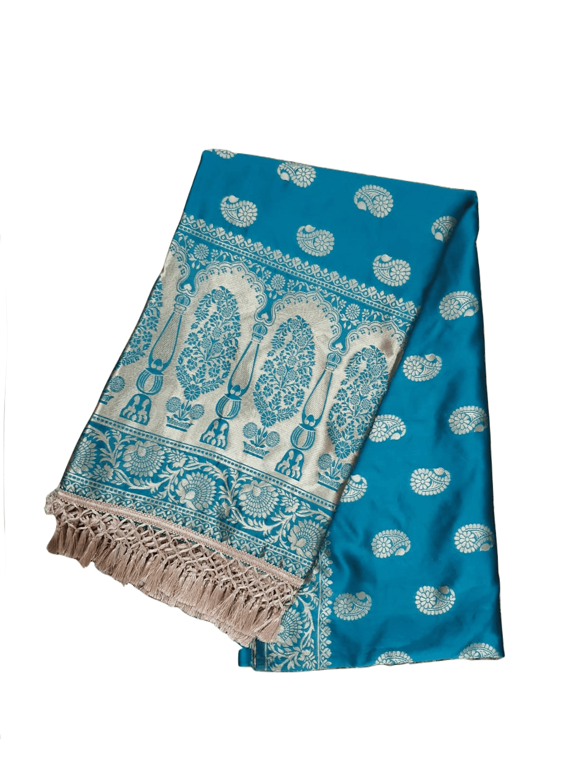 Dupion Art Silk Turquoise Zari Weaven Banarasi Dupatta DP68 - Ethnic's By Anvi Creations