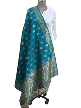 Charger l&#39;image dans la galerie, Dupion Art Silk Turquoise Zari Weaven Banarasi Dupatta DP68 - Ethnic&#39;s By Anvi Creations