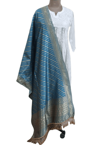Dupion Art Silk Turquoise Zari Weaven Banarasi Dupatta DP69 - Ethnic's By Anvi Creations