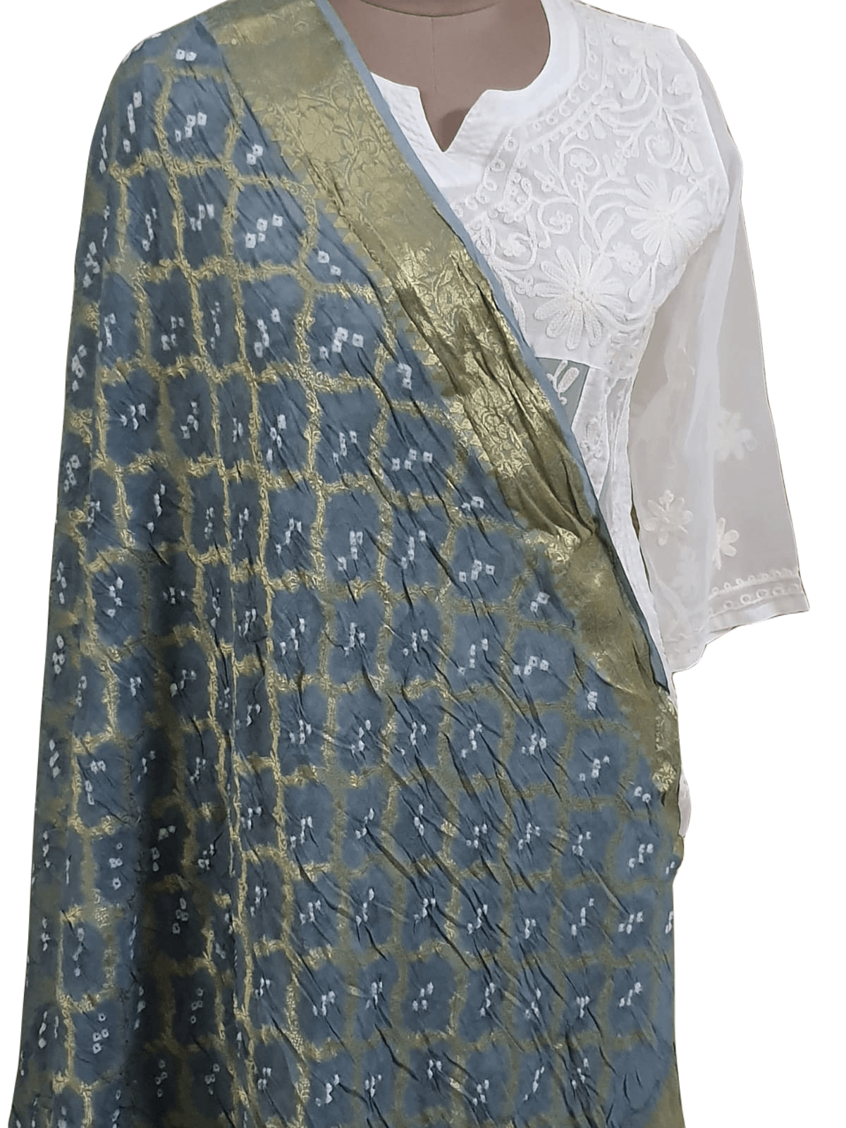 Gray Banarasi Weaven Georgette Gharchola Bandhani Dupatta DP71 - Ethnic's By Anvi Creations